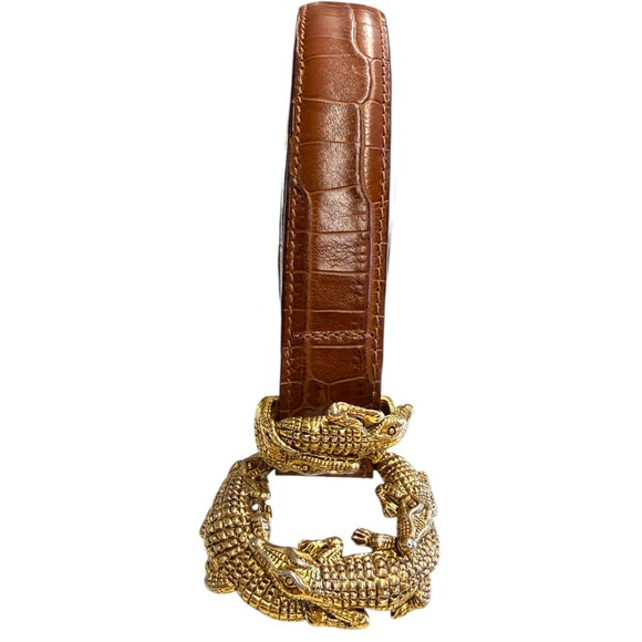 Talbots Accessories - Talbots Vintage Brown Crocodile Embossed Leather Alligator Buckle Belt Italy S